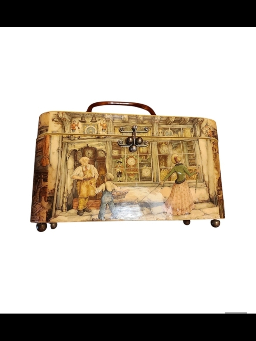 Vintage-inspired Decorative Train Case Purse Sewing Box  in Cream and Brown - Picture 2 of 7